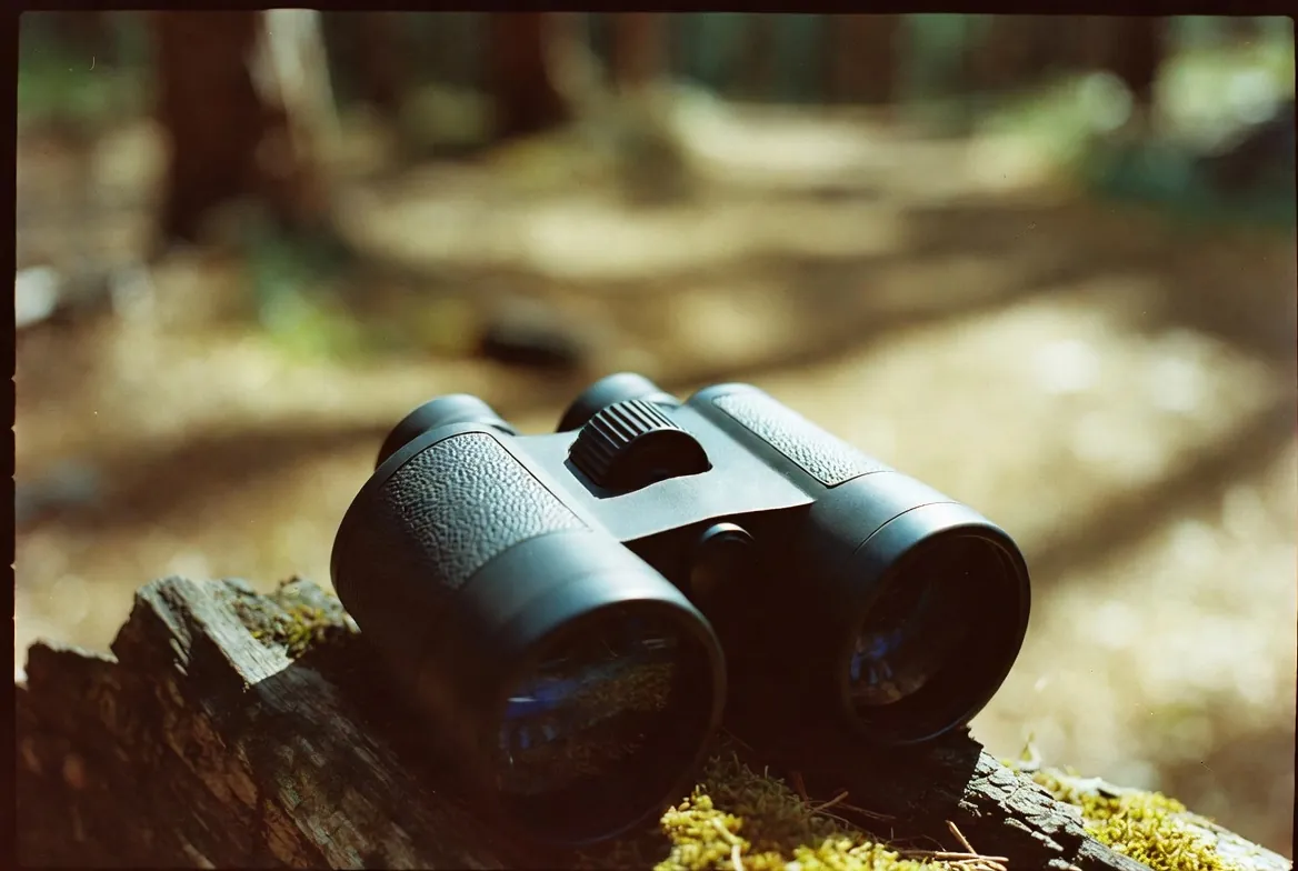 Binoculars resting on a trail during a quiet nature walk