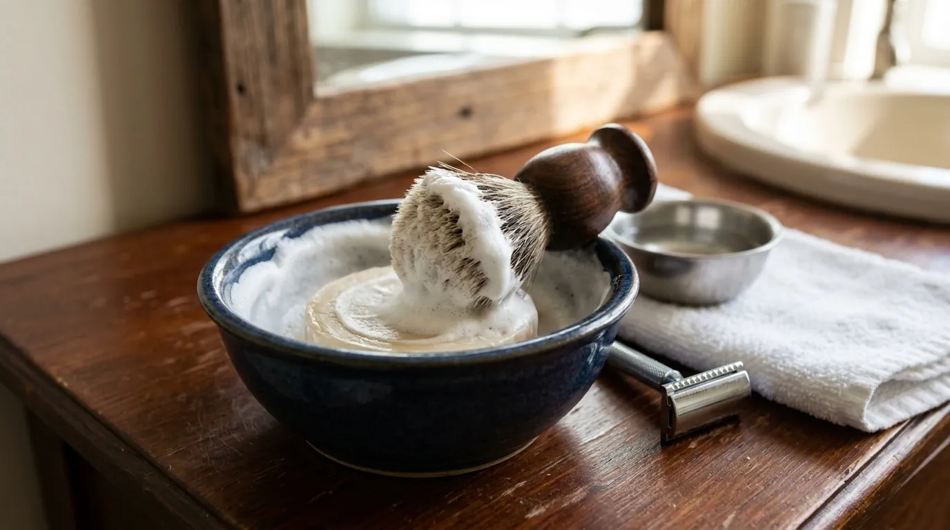 Shaving soap in a tub.